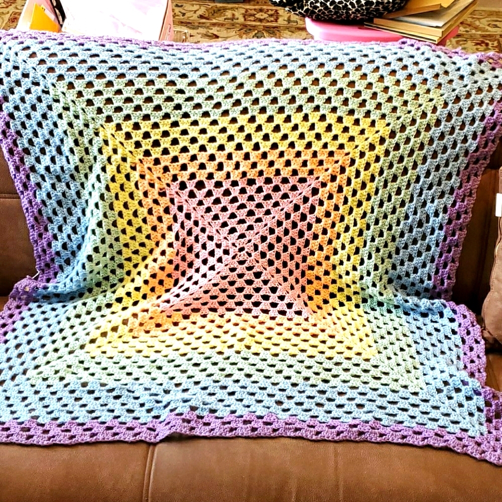 Baby afghan in rainbow pastels